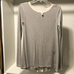 Grey and ivory striped shirt with detail!